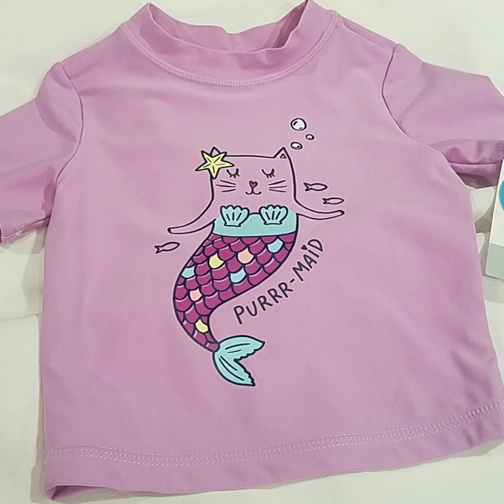 Carter's Rash Guard Swim Suit Baby Girls 3 to 6 months UPF 50+ Purple Mermaid